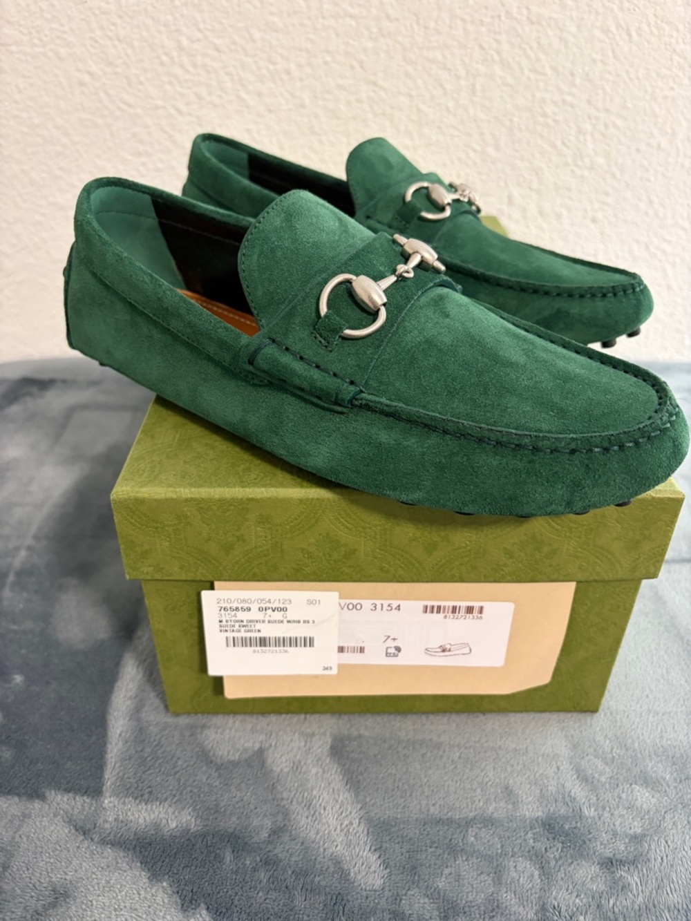 Brand New Men’s Gucci Driver Horsebit Suede Vintage Green Sz 7.5 (US 8)